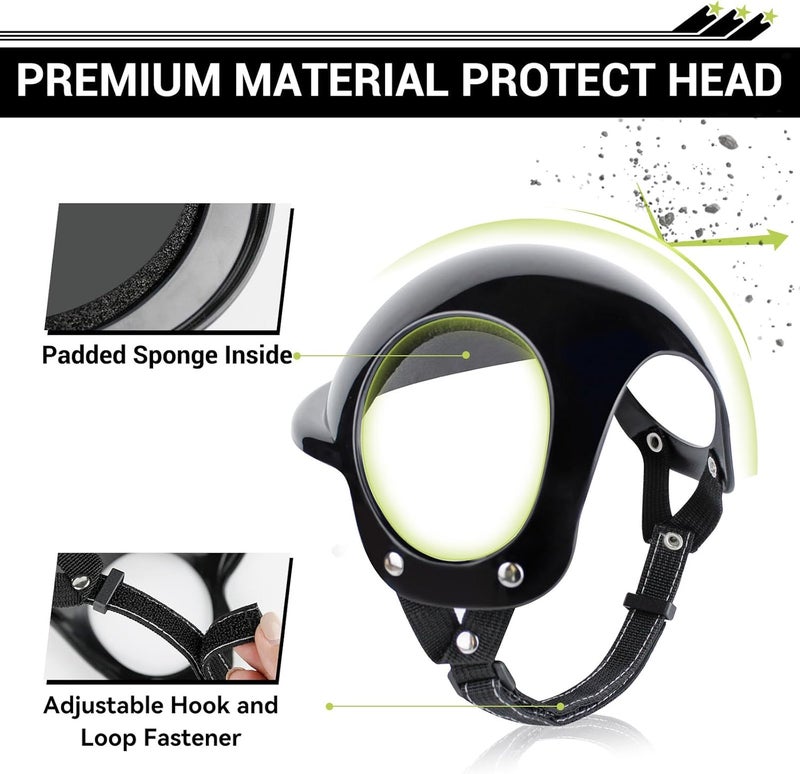 Billionchains Extra Small Dog Helmet with Ear Holes - Adjustable, Lightweight, Hard Black Puppy Helmet for Outdoor Activities/Motorcycle/Bike - Image 5